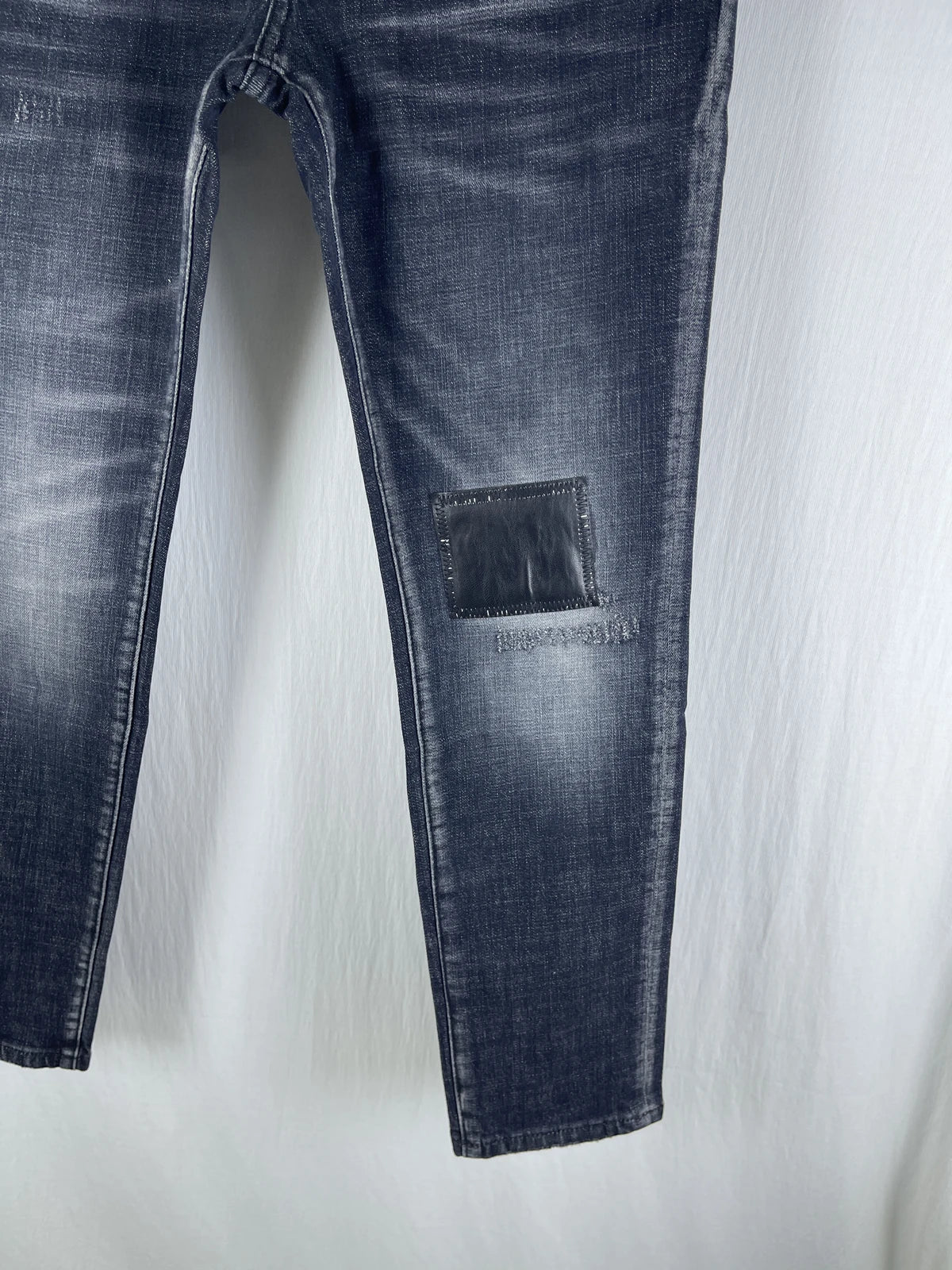6029 Four Seasons New Men's Washed Ripped Patch Old Slim Fit Feet Black Jeans for Men