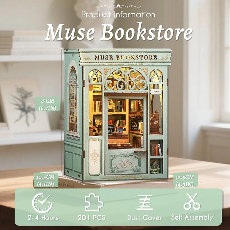 CUTEBEE Book Nook Kit Wooden DIY Miniature Dollhouse Muse Bookstore 3D Puzzle Bookshelf Insert Unique Christmas Gift Idea
