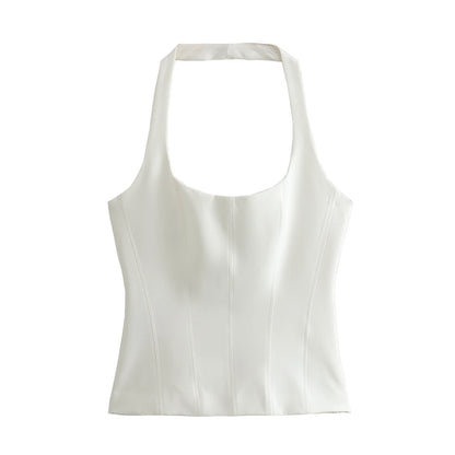 BSAY Women Fashion Summer White Halter Backless O-neck Comfortable Sling Crop Top Chic Female Sexy Streetwear Vest Mujer