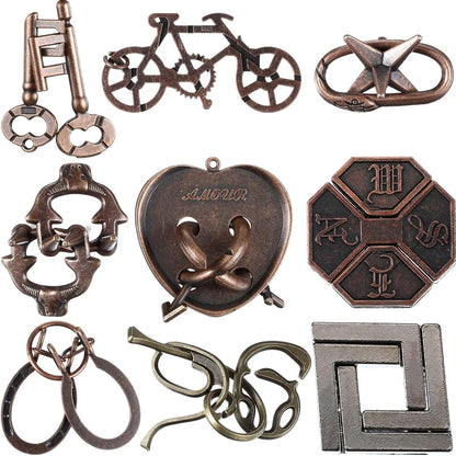 Metal Brain Teaser Puzzles 9PCS Educational Intellectual Toys Unlock Interlock IQ Test Adults Kids Magic Tricks Novelty Gifts