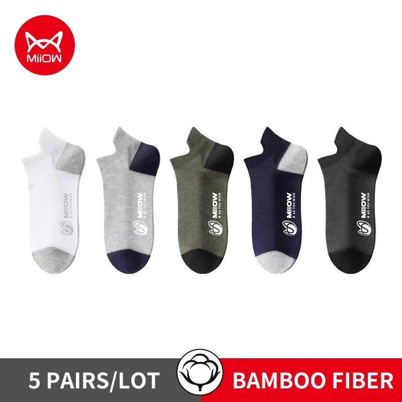 MiiOW 5 Pairs Harajuku Cotton Man Socks Fashion Contrast Color Antibacterial Men's Boat Socks Breathable Soft Anti Slip Sock