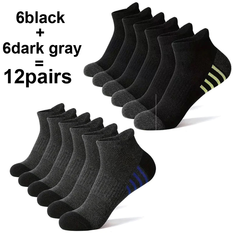 12Pairs Men's plus Size Sports Socks EU39-46 Breathable Comfortable Black White Leisure Outdoor Short Socks for Men