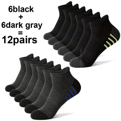 12Pairs Men's plus Size Sports Socks EU39-46 Breathable Comfortable Black White Leisure Outdoor Short Socks for Men
