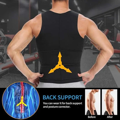 Men Sauna Zipper Waist Trainer Vest Slimming Shirt Tank Top Trimmer Body Shaper Compression Undershirt Fat Burner Workout Tops