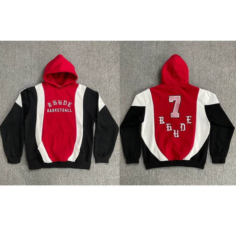 Fashionable Sports Suit Rhude Casual Shorts High-quality Splicing Color Blocks Thick Fabric Printed Hoodie