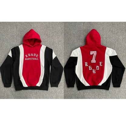 Fashionable Sports Suit Rhude Casual Shorts High-quality Splicing Color Blocks Thick Fabric Printed Hoodie