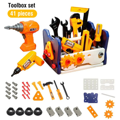 Children Pretend Play Repair Tools Play Game 2 In 1 DIY Toolbox Chair Toy Plastic Construction Screw Tools Toys for Boys Gifts