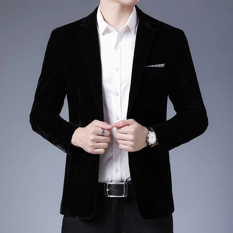 Plus Size 5XL-M Autumn Winter Velvet Men Suit Jacket Fashion Men's Wedding Dress Jacket Casual Slim Blazer Formal Evening Dress