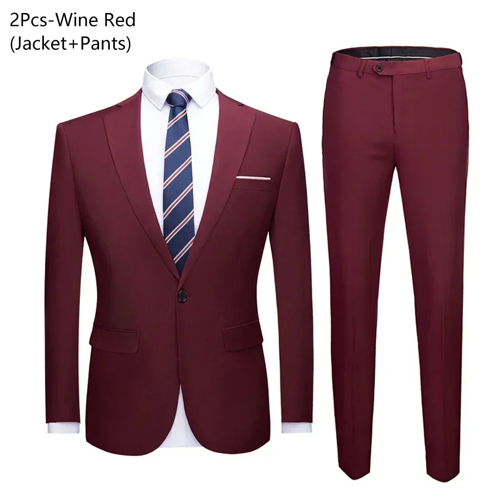 Suit Men Elegant For Wedding 3 Pieces 2 Set Jackets Vest Pants Blazers Groom's Formal Full Business Coats 2025 Costume
