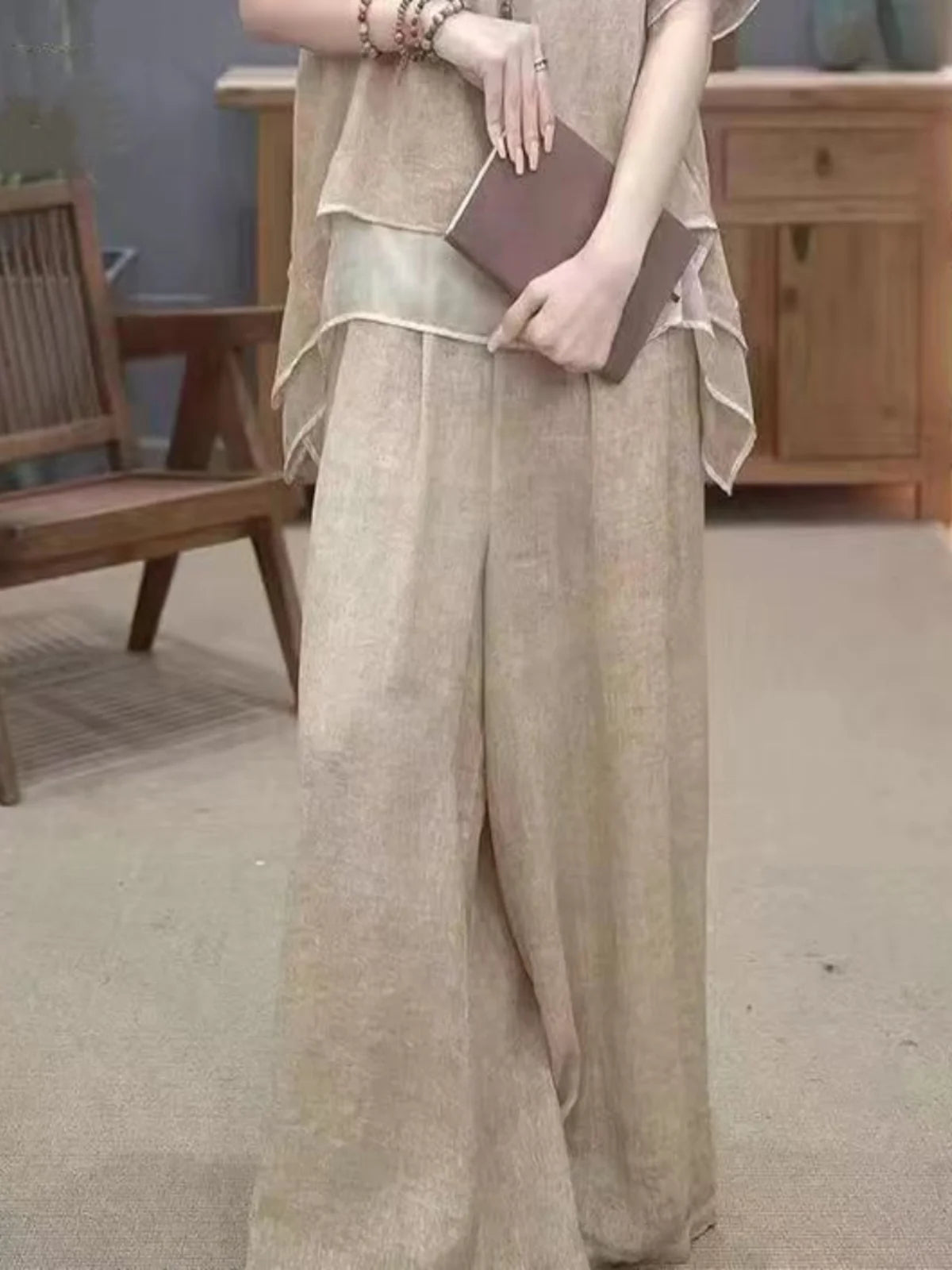 Retro Cotton Linen Set Women's Summer 2026 New Ethnic Style Loose Slimming Belly Covering Two-Piece Set Fashionable Casual Wear