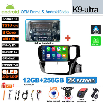 Android 16 For Mitsubishi Outlander 3 GF0W GG0W RHD 2012-2018 RHD 9 Inch Car Radio Auto radio GPS Navigation WIFI 5G Multimedia