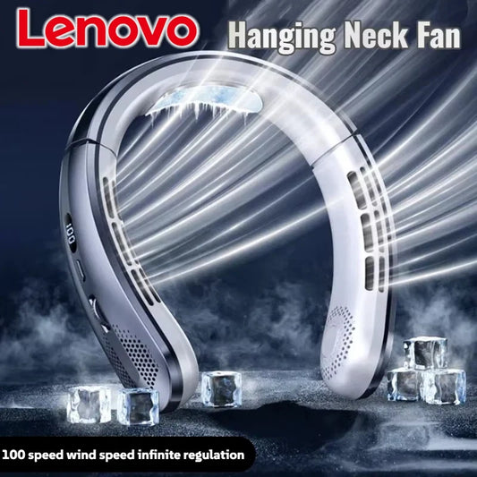 Lenovo 8000mAh Hanging Neck Fan Portable Bladeless USB Rechargeable Mute LED Digital Display Electric Air Cooler USB Handheld