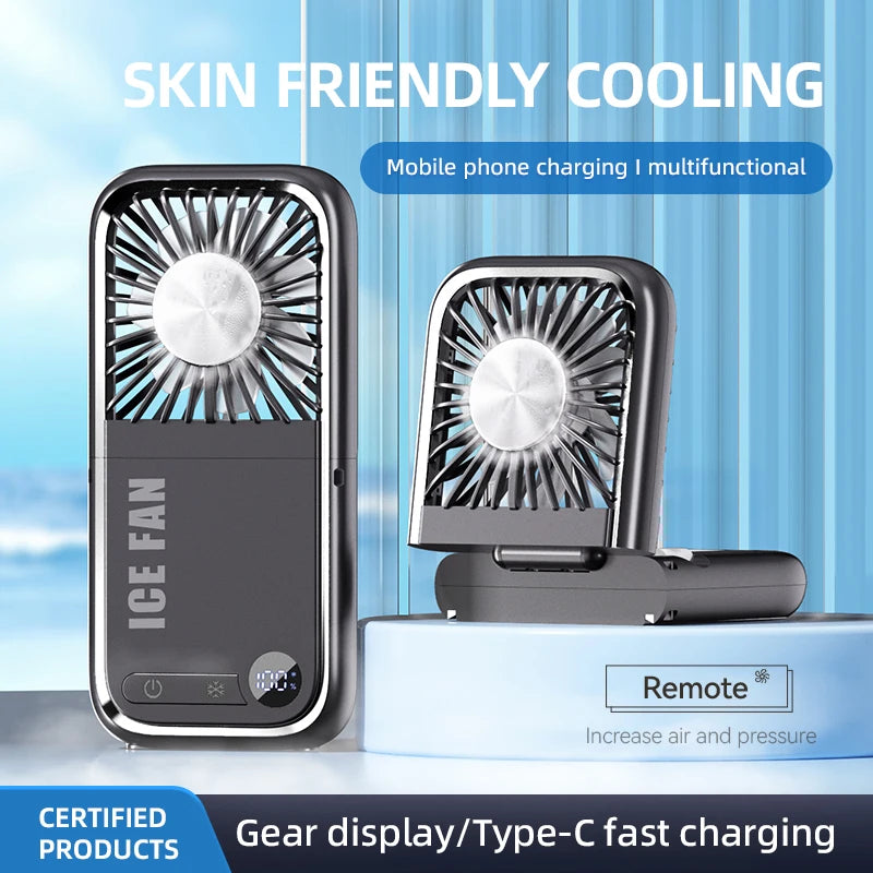 Portable Fan Semiconductor Cooling with Power Bank LED Display Type-C Rechargeable Foldable Pocket Fan