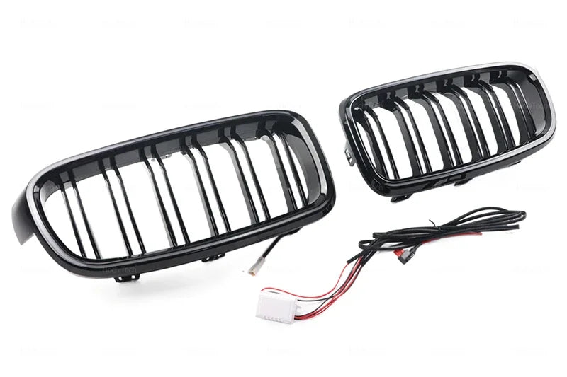LED Light Front Bumper Racing Grille Grill For BMW 3 Series F30 F31 320i 330i 335i 2012-2019 1 Pair Gloss Black Kidney Grills
