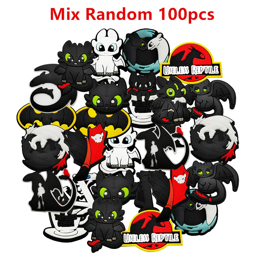 16-100Pcs Cartoon Dragon Shoe Charms For Slides Clog Sandals Toothless Shoe Decorations Accessories For Christmas Birthday Gift