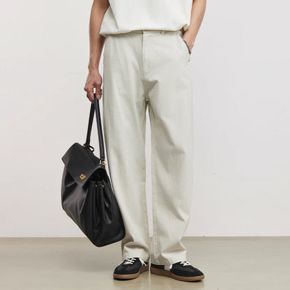 Men's Heavyweight 290g Minimalist Draping Wide Leg Pants Summer 100% Cotton Loose Commute Straight Casual Denim Long Pants