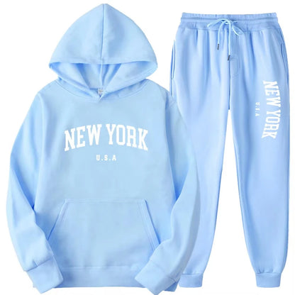 New York Print Hoodies Casual American Style Hoodie Set Mens Autumn Long Sleeves Hooded Loose Pullover Street Sweatshirt