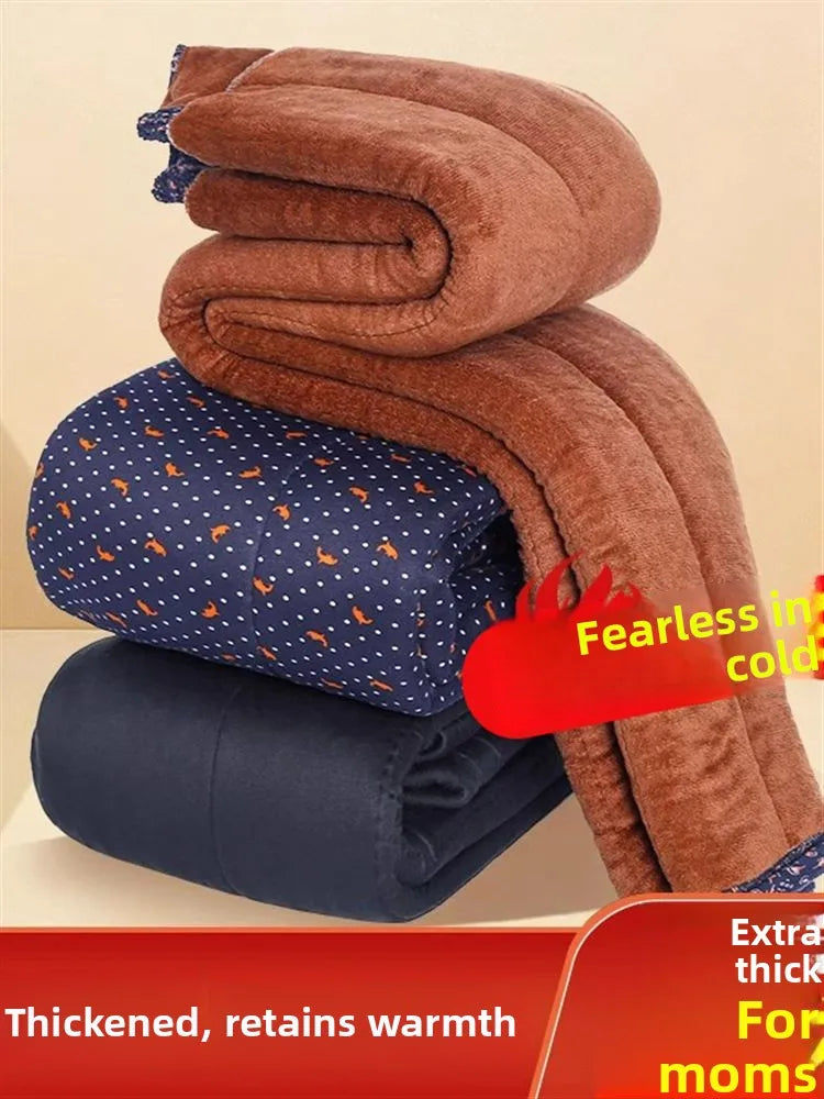 Thickened Camel down Women's Pants Autumn Winter Warm Long Trousers Fashionable Loose Fit Elderly Ladies Fashion Bamboo Leaf