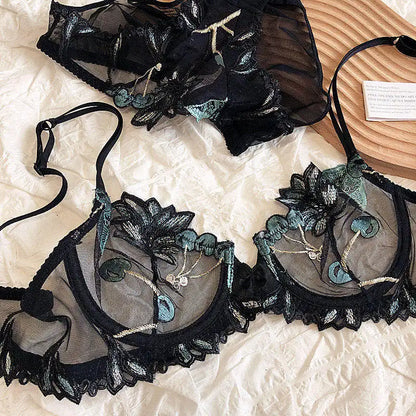 Sexy French Ultra Thin Lace Embroidery Underwire Bra Summer Minimizer Full Coverage Slimming For Busty Women Daily Wear 32-38ABC