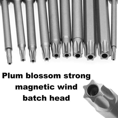 11PCS Torx Head Screwdriver Bit Set Magnetic 1/4" Hex Shank S2 Steel 3 Inch Long Drill Bits Security Torx Bits T6-T40 50/100mm