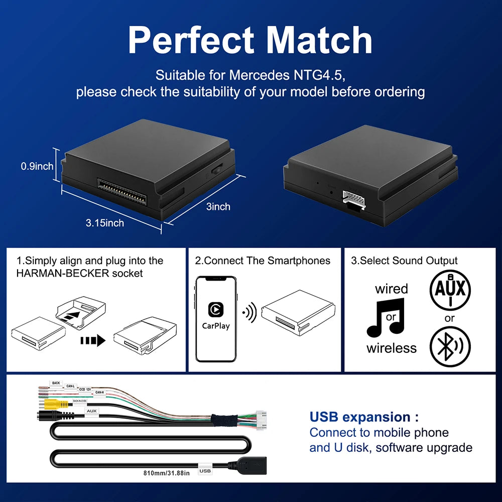 Wireless Carplay Decoder For Mercedes Benz A B C E CLA GLA GLK ML Sprinter NTG4.5 Becker Module Android Car Navigation