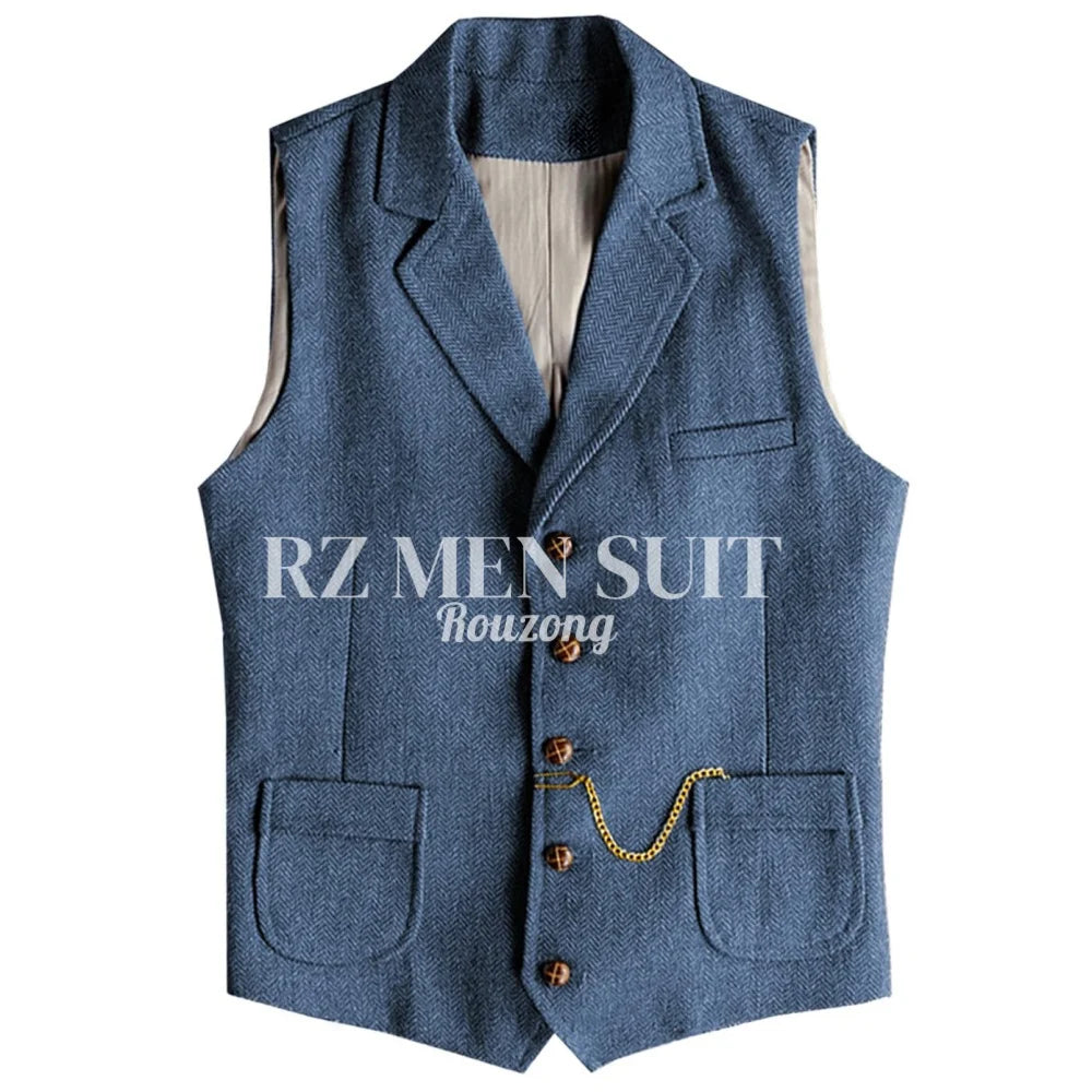 Men's Tweed Suit Vest Western Herringbone Wool Casual Waistcoat for Groomsman chaleco para hombre