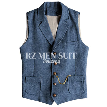Men's Tweed Suit Vest Western Herringbone Wool Casual Waistcoat for Groomsman chaleco para hombre