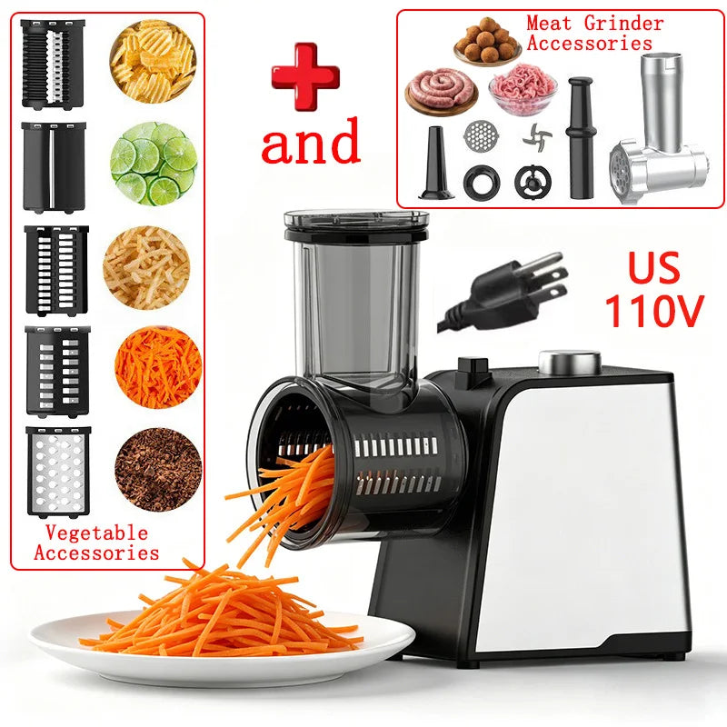S6B 8 IN 1 Commercial Meat Grinder & Food Processor Sausage Stuffer Meatball Maker Vegetable Slicer Shredder for Kitchen