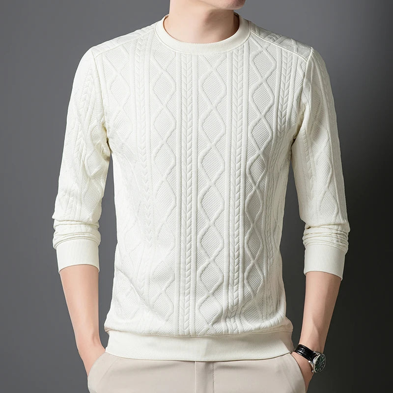 New Best-selling Fashion Men's Fried Dough Twists Shape Warm Top Long Sleeve Sweater Outdoor Office Round Neck