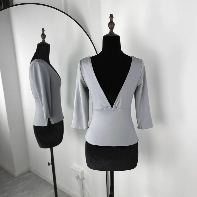 Tossy Summer V-Neck Sexy T-Shirts Top Women Patchwork Casual Solid Slim Commute Y2k Top Pullover Female Backless Tee Top 2026