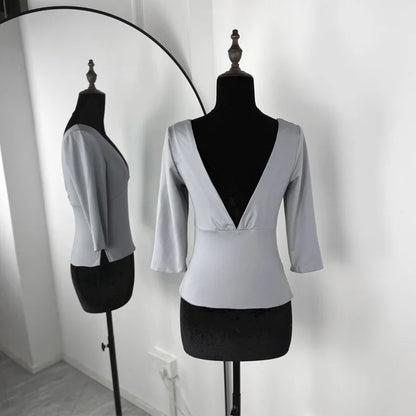 Tossy Summer V-Neck Sexy T-Shirts Top Women Patchwork Casual Solid Slim Commute Y2k Top Pullover Female Backless Tee Top 2026