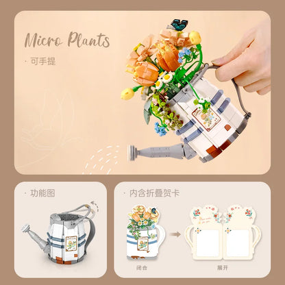 Mini Flower Spray Pot Building Blocks Set for Boys And Girls Meaty Plant Home Decoration Creative Children's Toy Gift