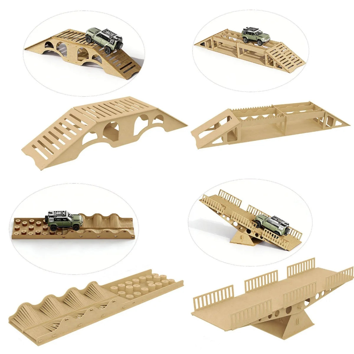 RC remote-controlled vehicle, off-road obstacle, bridge crossing, steep incline, ramp board, 1/18, 1/24, 1/30, SCX24, SCX30.