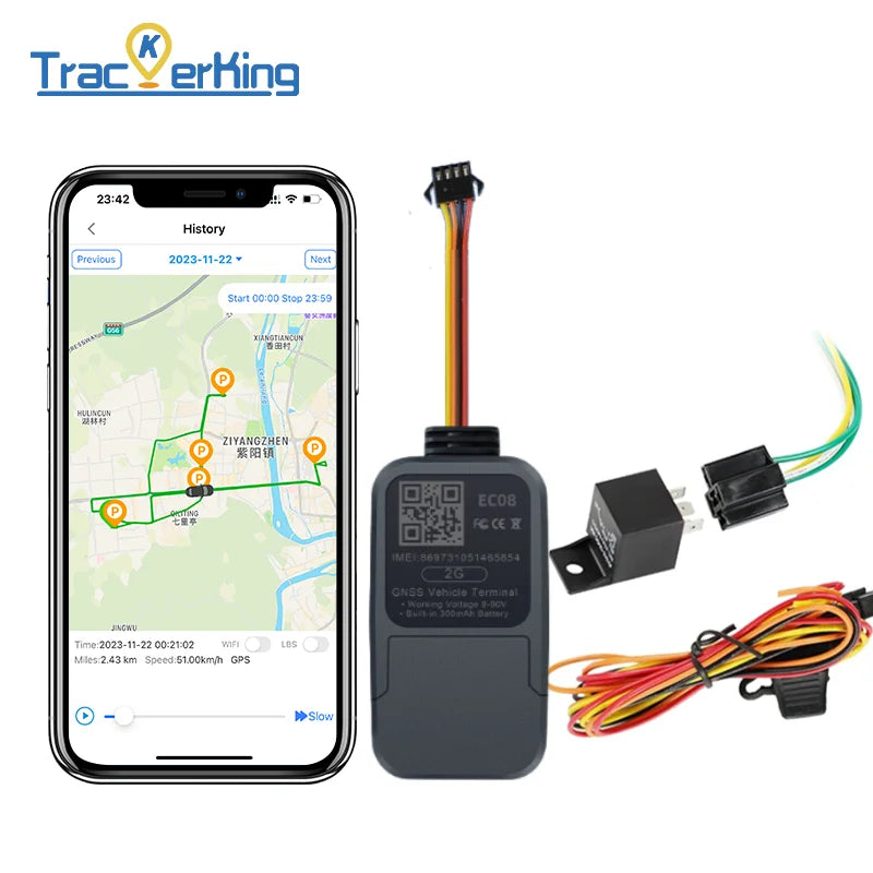 TrackerKing Car GPS Tracker EC08 2G Version Built Battery GSM GPRS Vehicle Anti Theft Tracking Device Monitor Locator Remote