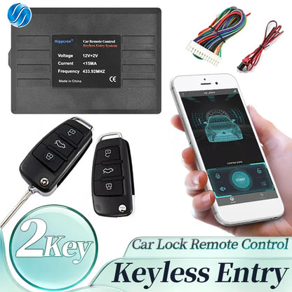 HIPPCRON Car Remote Central Door Lock Keyless System Central Door Locking Vehicle Keyless Entry System with 2 Remote Control
