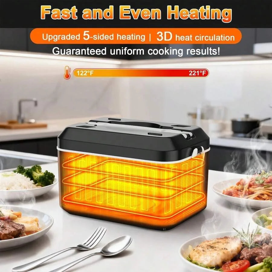 Electric Lunch Box, 1.2L Large Capacity, 24000mAh Rechargeable, Digital Display, Smart Timer, Portable Food Warmer, For Work, C
