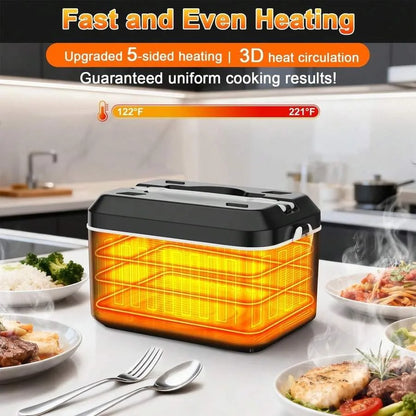 Electric Lunch Box, 1.2L Large Capacity, 24000mAh Rechargeable, Digital Display, Smart Timer, Portable Food Warmer, For Work, C