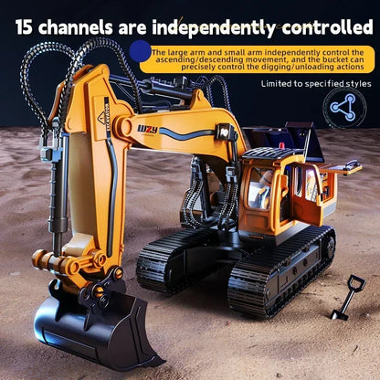 RC Car 12/13/15Ch Excavator Alloy Children's Engineering Vehicle Toy Floor Steering Wheel Remote Controlled Cars Toys for Boys