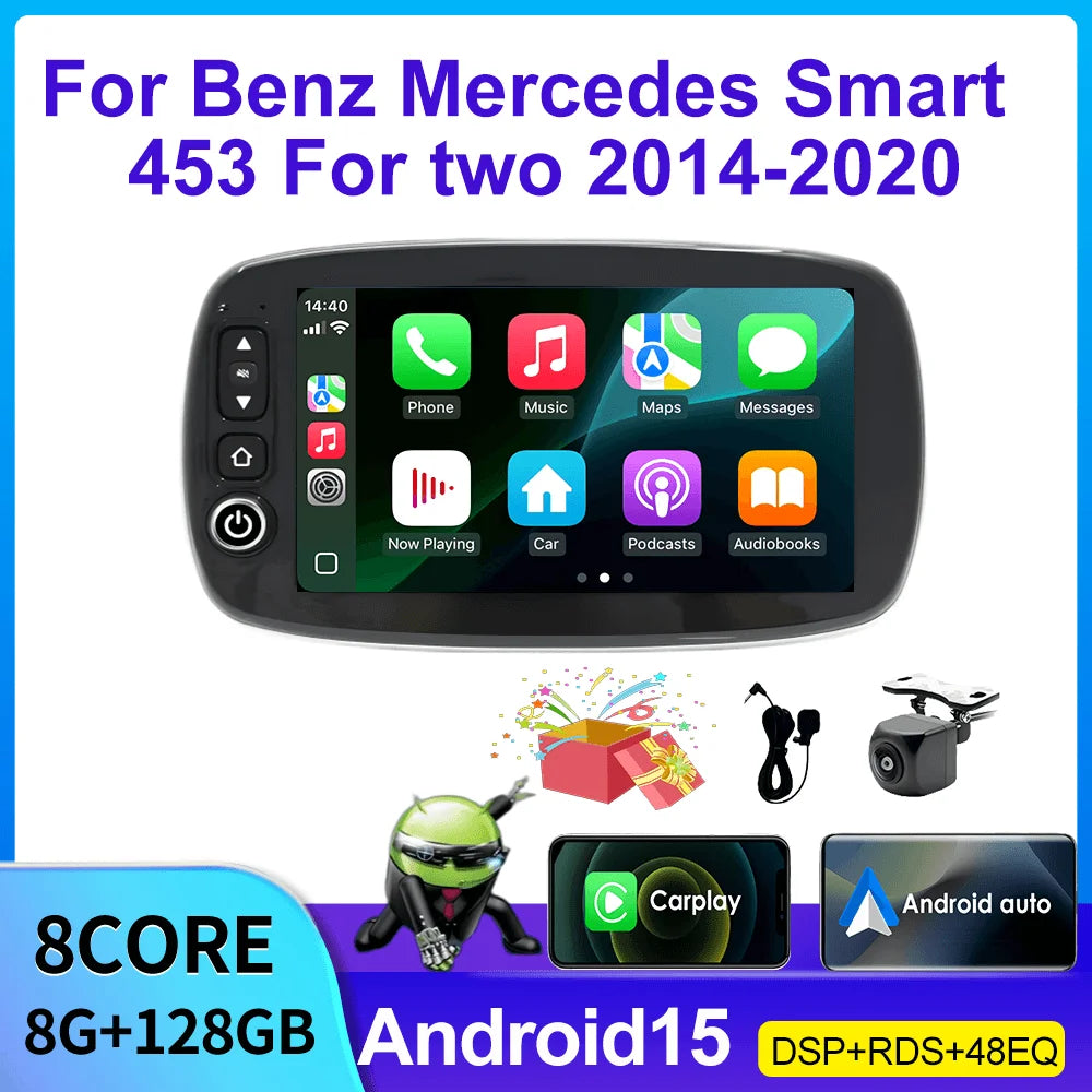 8inch Multimedia Navigation GPS Screen Android Auto Carplay Radio for Benz Smart 453 Fortwo 2014-2020 Car Autoradio