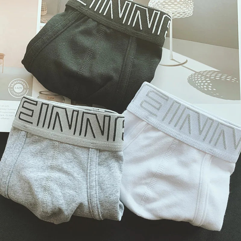 3pcs/lot Men's underwear made of pure cotton, Japanese style, simple white flat corner pants,with waistband and buttocks raised,