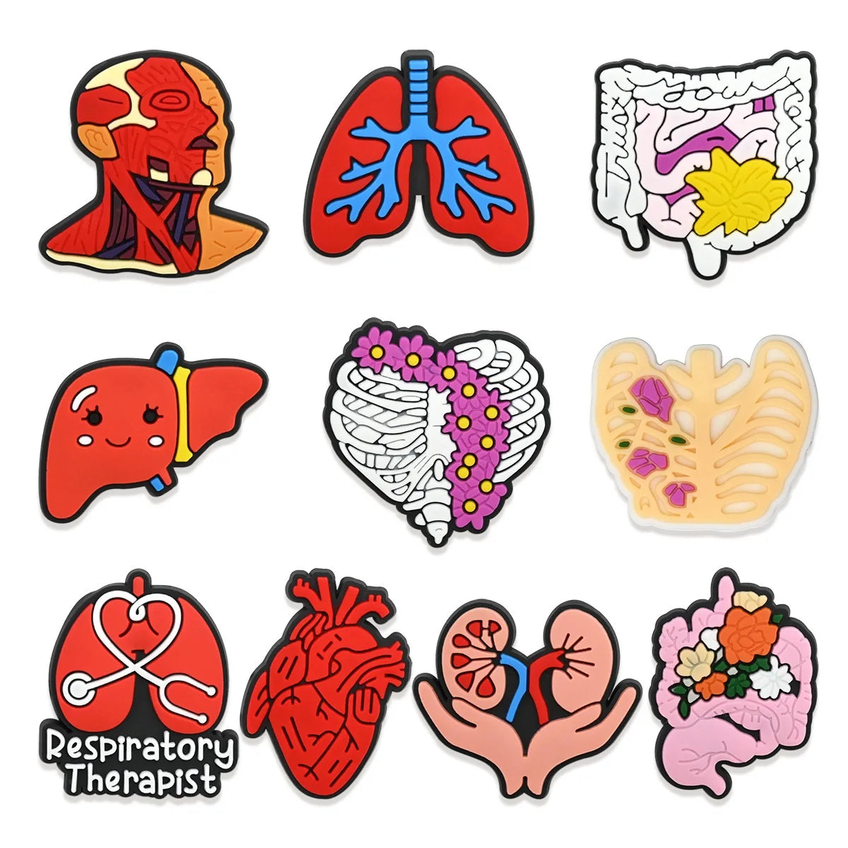 10Pcs Cartoon Human Organs Model Pvc Garden Shoe Decorations Buckle Button Clog DIY Wristbands Sandals Shoes Charms Kids Gift