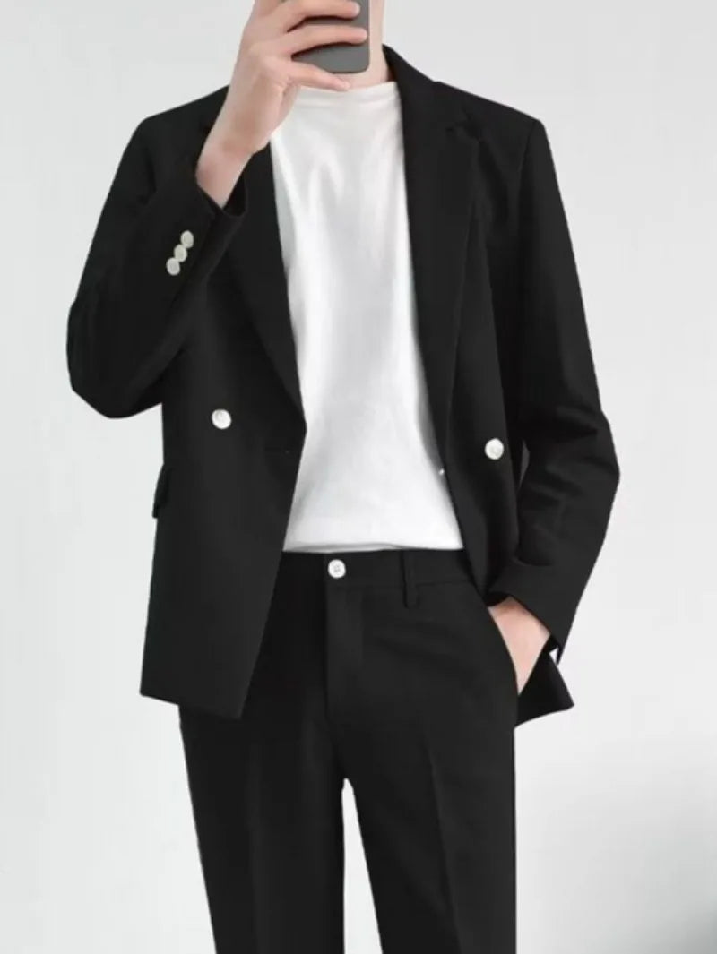 Trendy Korean Style Men Blazer Suit Set Loose Casual Spring Autumn New Cool Stylish Outfit