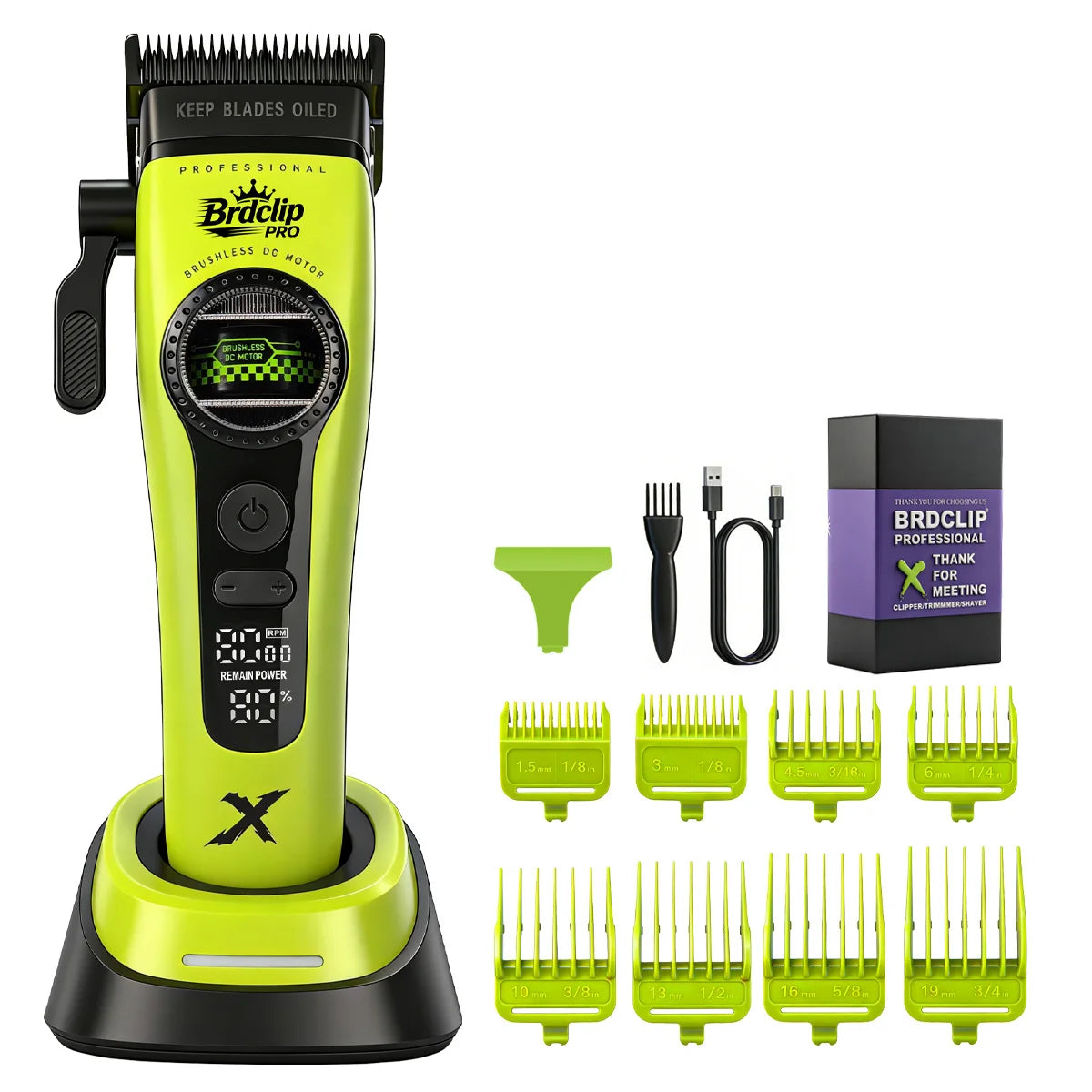 2026 3 Colors BRDCLIP 898C Professional 8000RPM Hair Clipper Outer-Rotor Brushless Motor 5-speed Adjustment DLC Detachable Blade