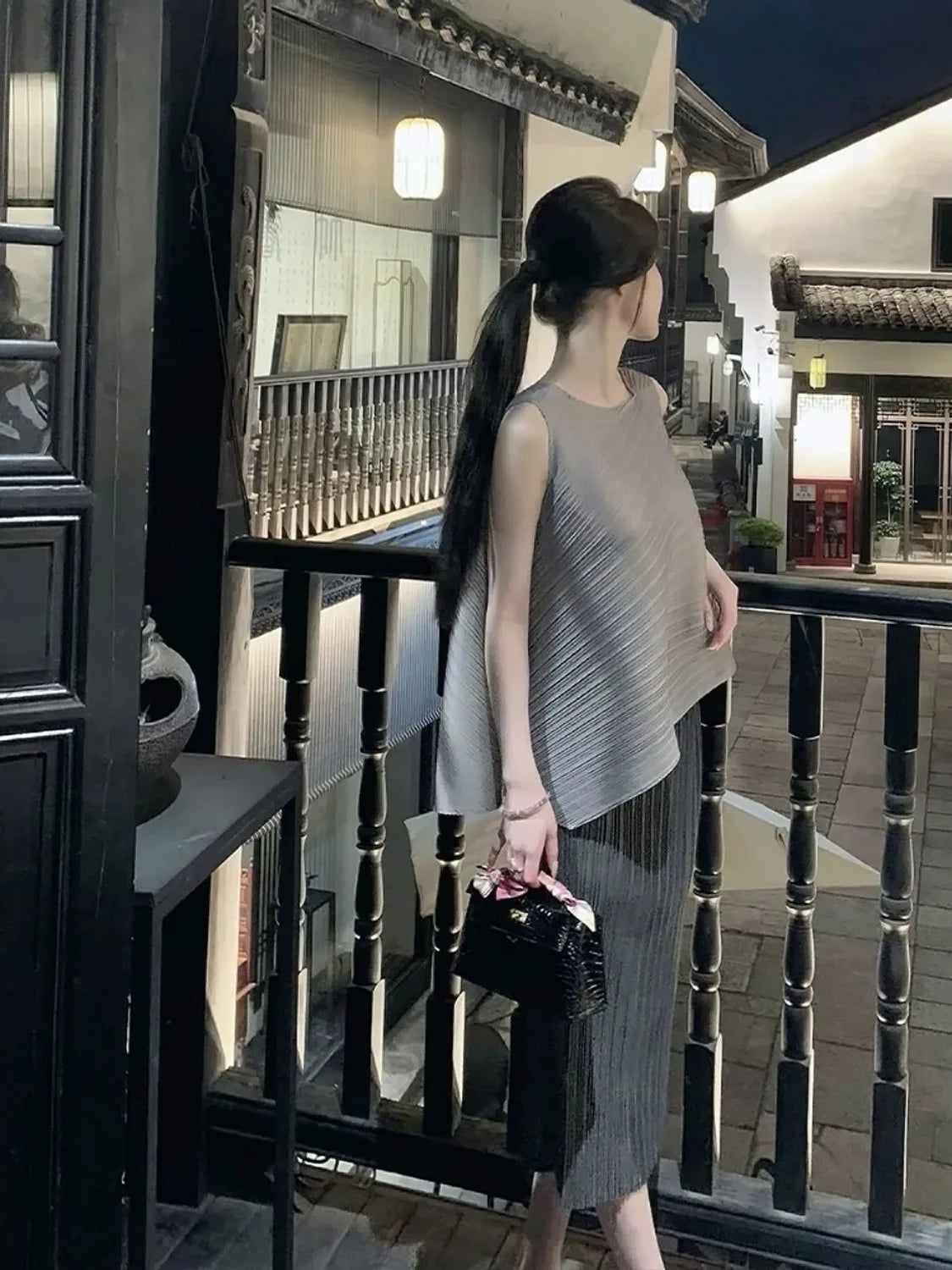 Unique Folded Design Sleeveless Top Set for Small Women Elegant Suitable Travel Wear Polyester Summer T-Shirt round Neck High...