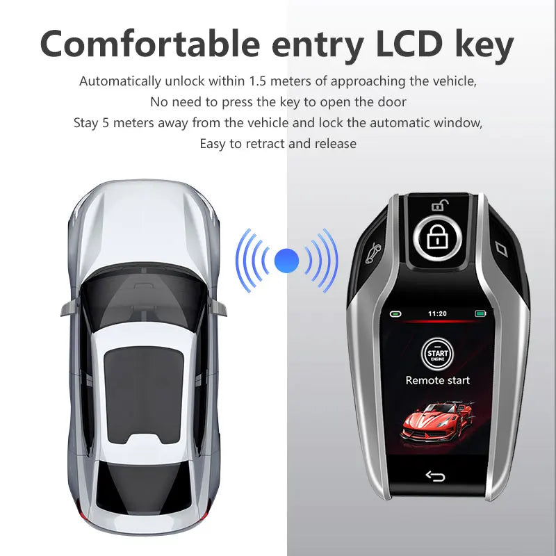 LCD Smart Car Key Display 4 Buttons Multi Language Type C Charging Keyless Entry Carkey