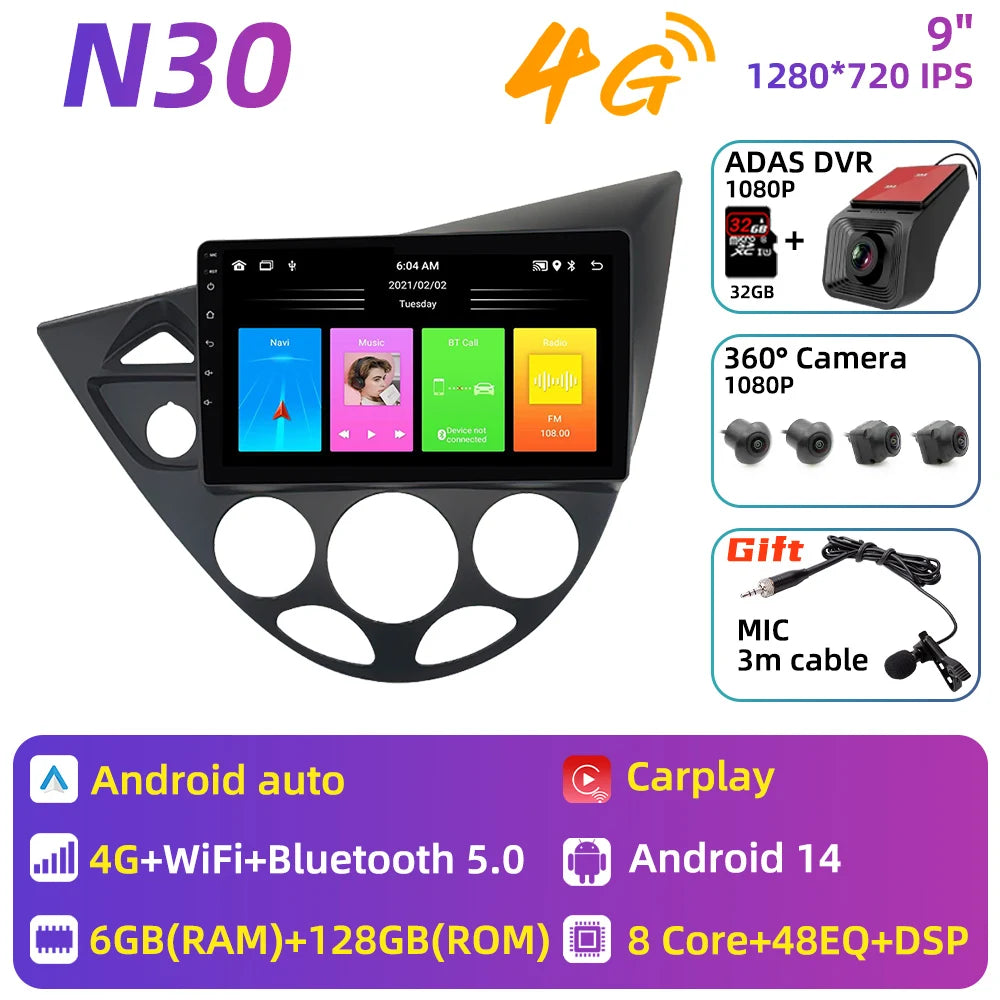 Car Multimedia for Ford Fiesta 1995 - 2001 Focus MK1 1998 - 2004 Car Radio GPS Navigation Android Stereo Carplay Auto 2 Din 4G