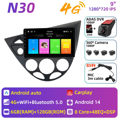 Car Multimedia for Ford Fiesta 1995 - 2001 Focus MK1 1998 - 2004 Car Radio GPS Navigation Android Stereo Carplay Auto 2 Din 4G