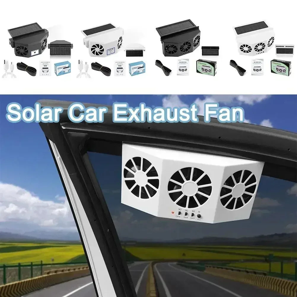 3 Head Car Exhaust Fan USB Rechargeable Solar High Wind Power Air Circulation Cooling Heat Dissipation Universal Fit All Cars