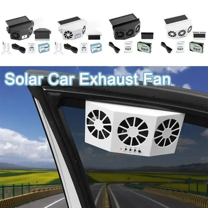 3 Head Car Exhaust Fan USB Rechargeable Solar High Wind Power Air Circulation Cooling Heat Dissipation Universal Fit All Cars