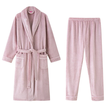 Thiened Long Coral Fce Pajamas Women's Spwear Winter Home Clothes Couple Batobes Men's plus Size Flannel Gown